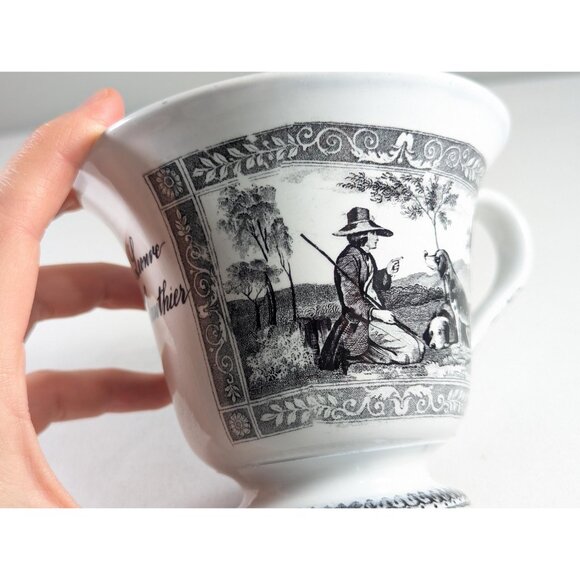 Antique black transferware teacup, Leonre Gauthier large teacup, monochrome home - Picture 3 of 10